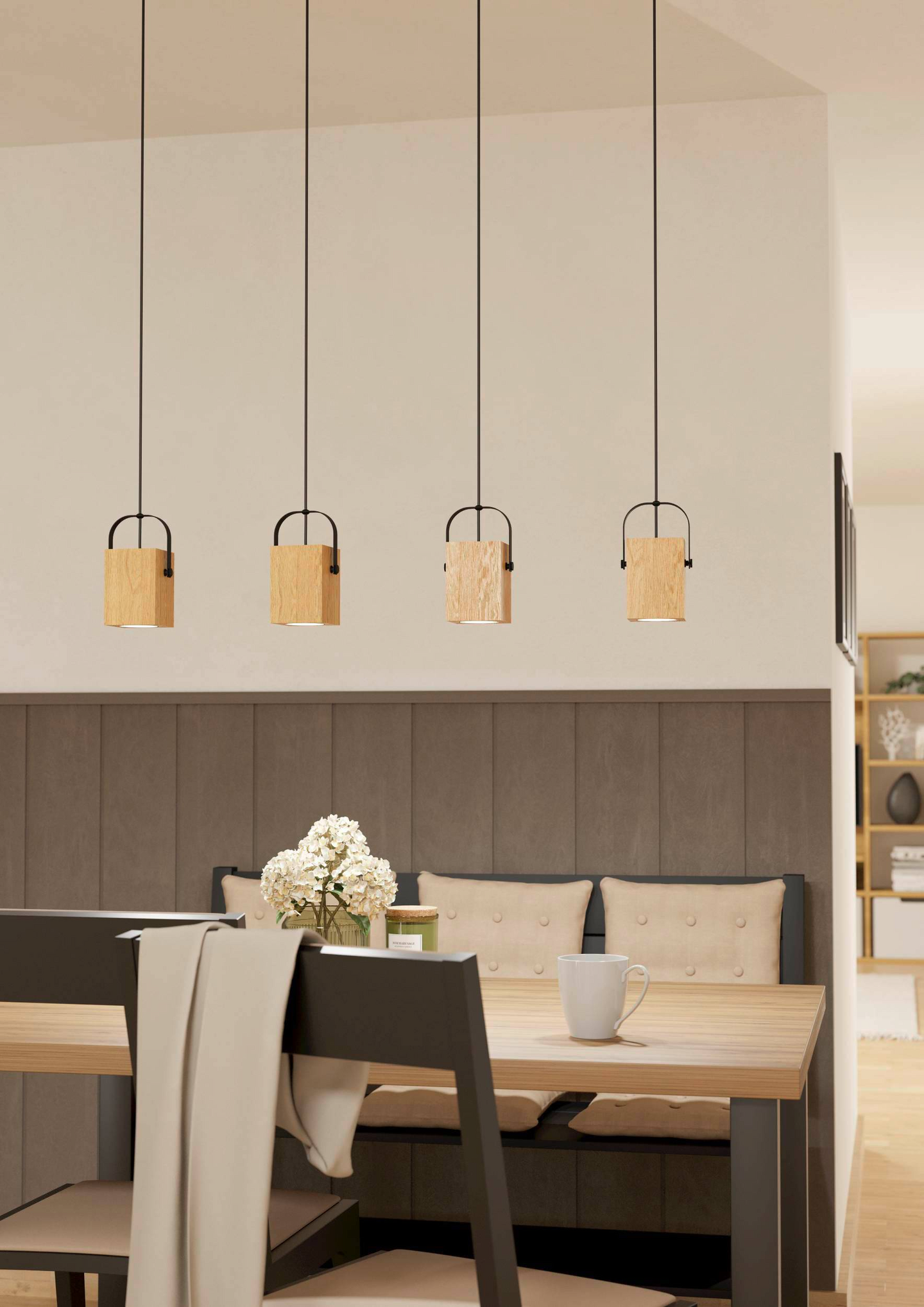 Riippuvalaisin EGLO Ayles led 4-osainen 4x3W 93x8,5cm puu/musta