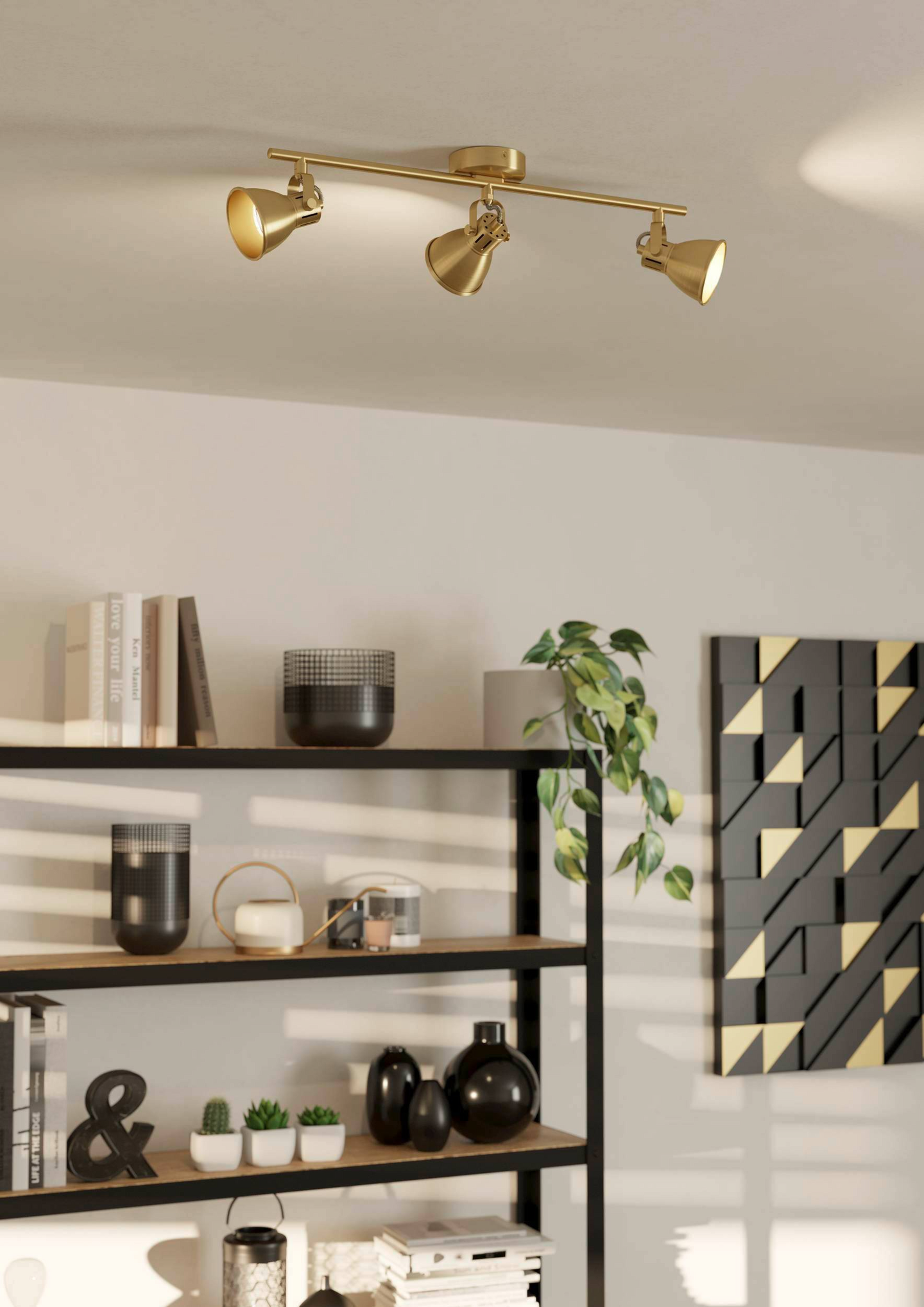 Spottivalaisin EGLO Seras 3-osainen 3x3W 59,5x6,5cm harjattu messinki/kulta