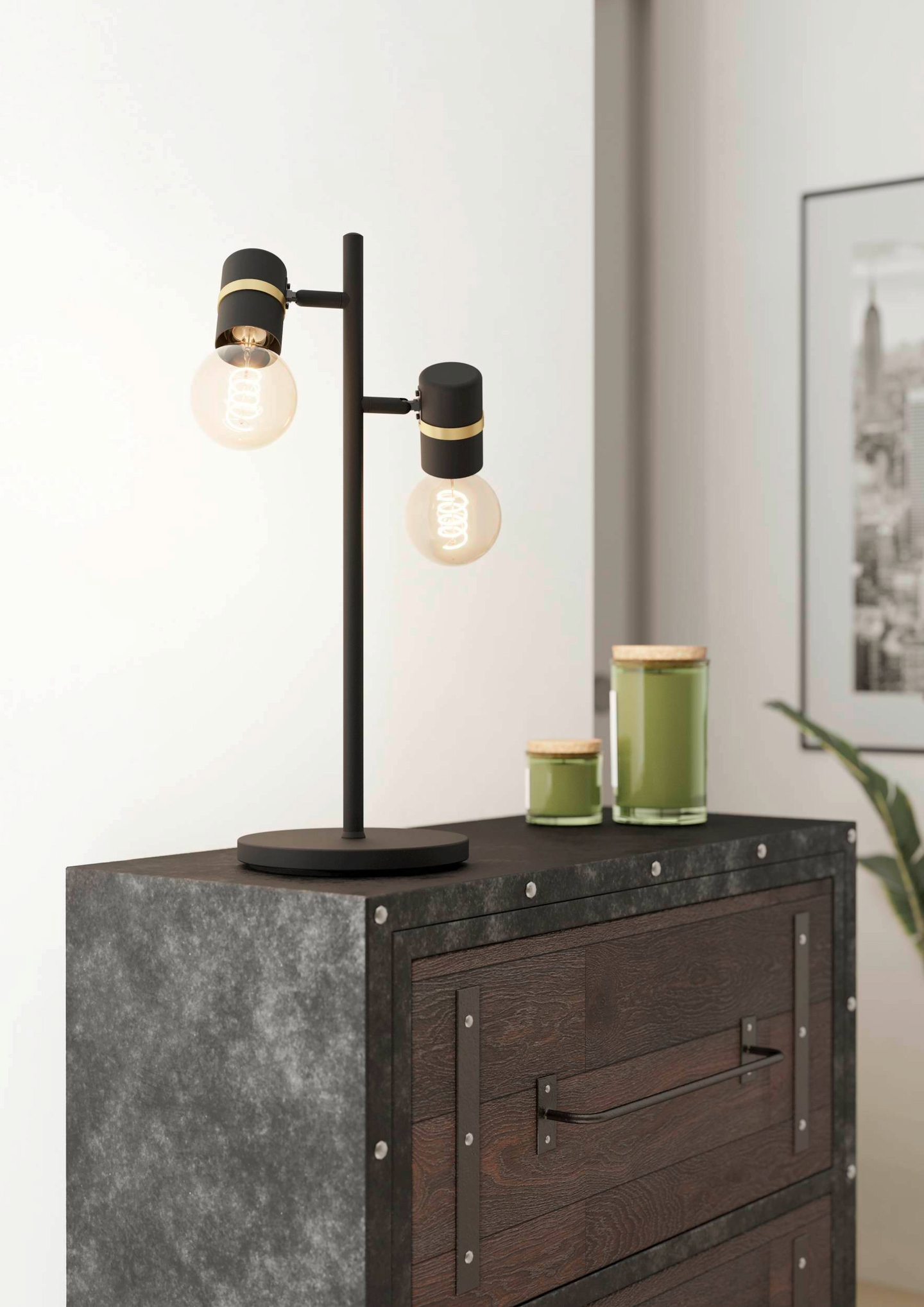 Pöytävalaisin EGLO Lurone 2x10W 20,5x5x50cm musta/messinki