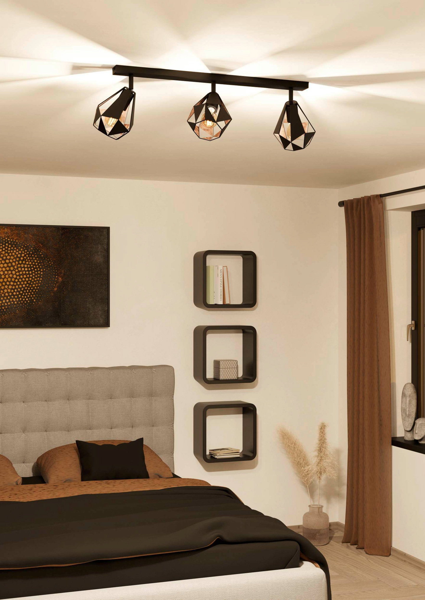 Spottivalaisin EGLO Carlton 7 3-osainen 3x40W 73x16cm antiikkikupari/musta