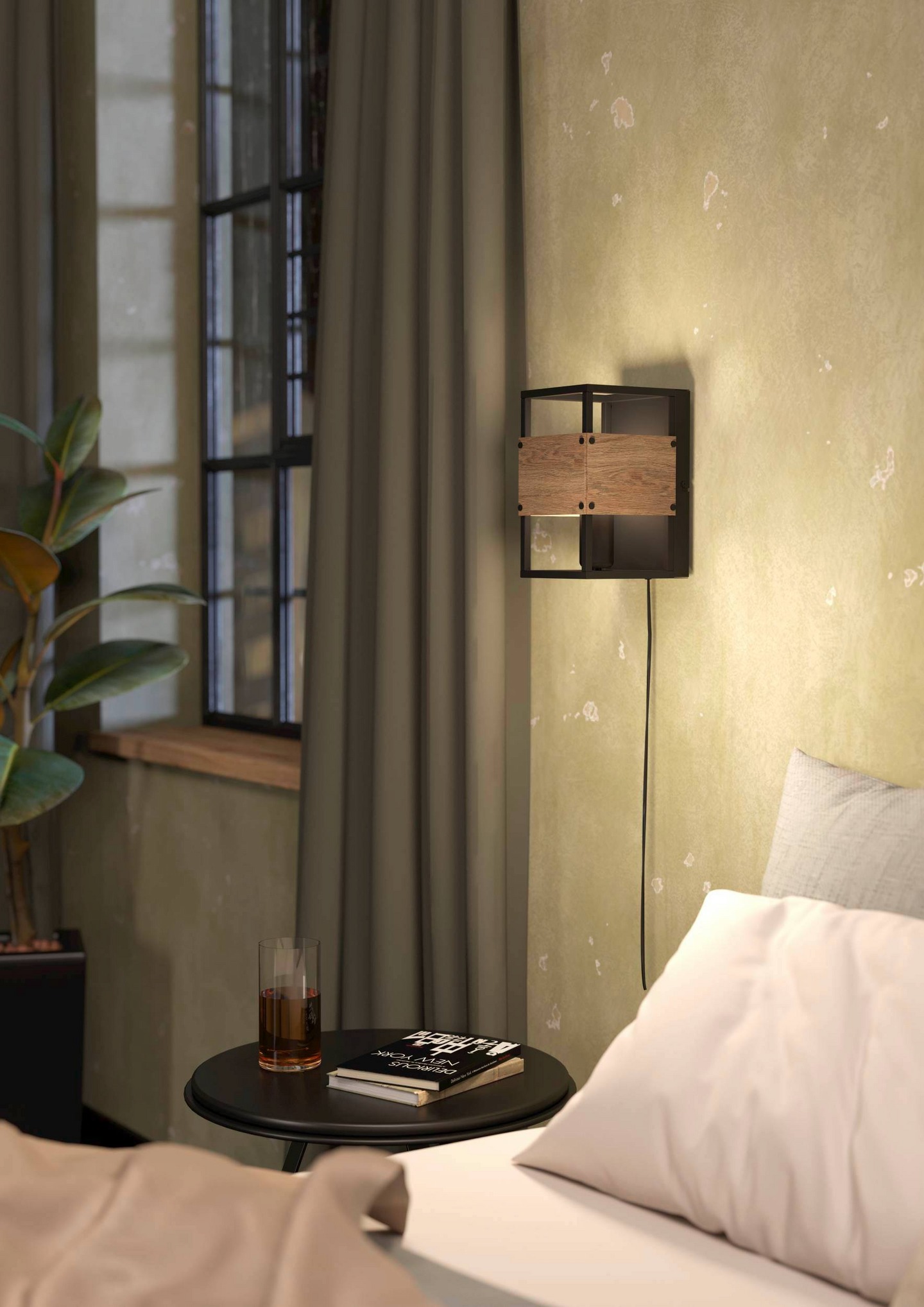 Seinävalaisin EGLO Evesham 40W 14x24cm musta/tummanruskea puu