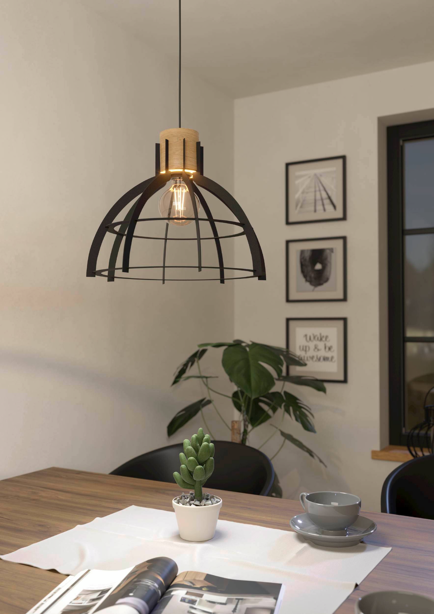 Riippuvalaisin EGLO Stillington 40W 41,5cm musta/puu