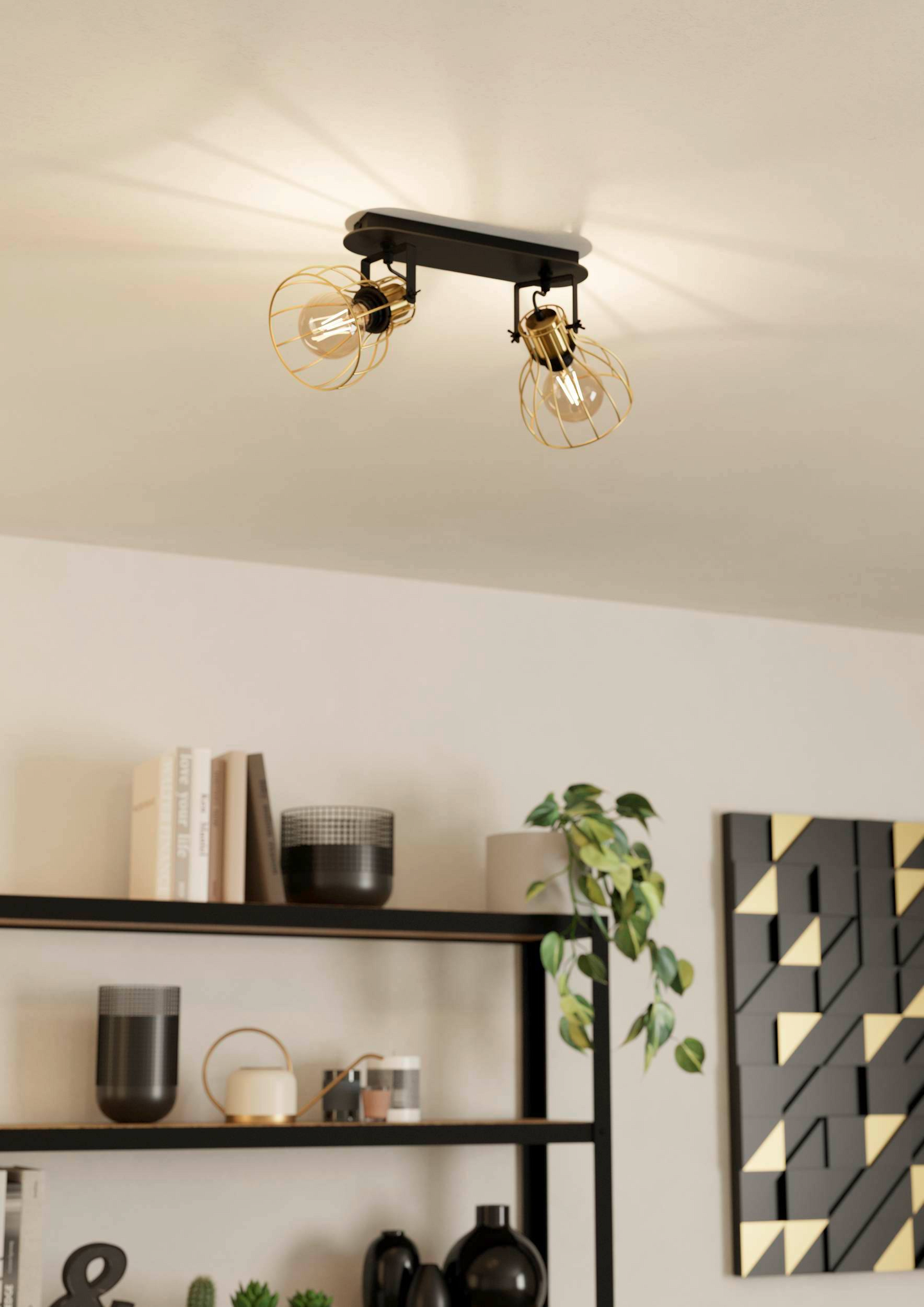 Spottivalaisin EGLO Sambatello 2-osainen 2x40W 48x28cm harjattu messinki/musta