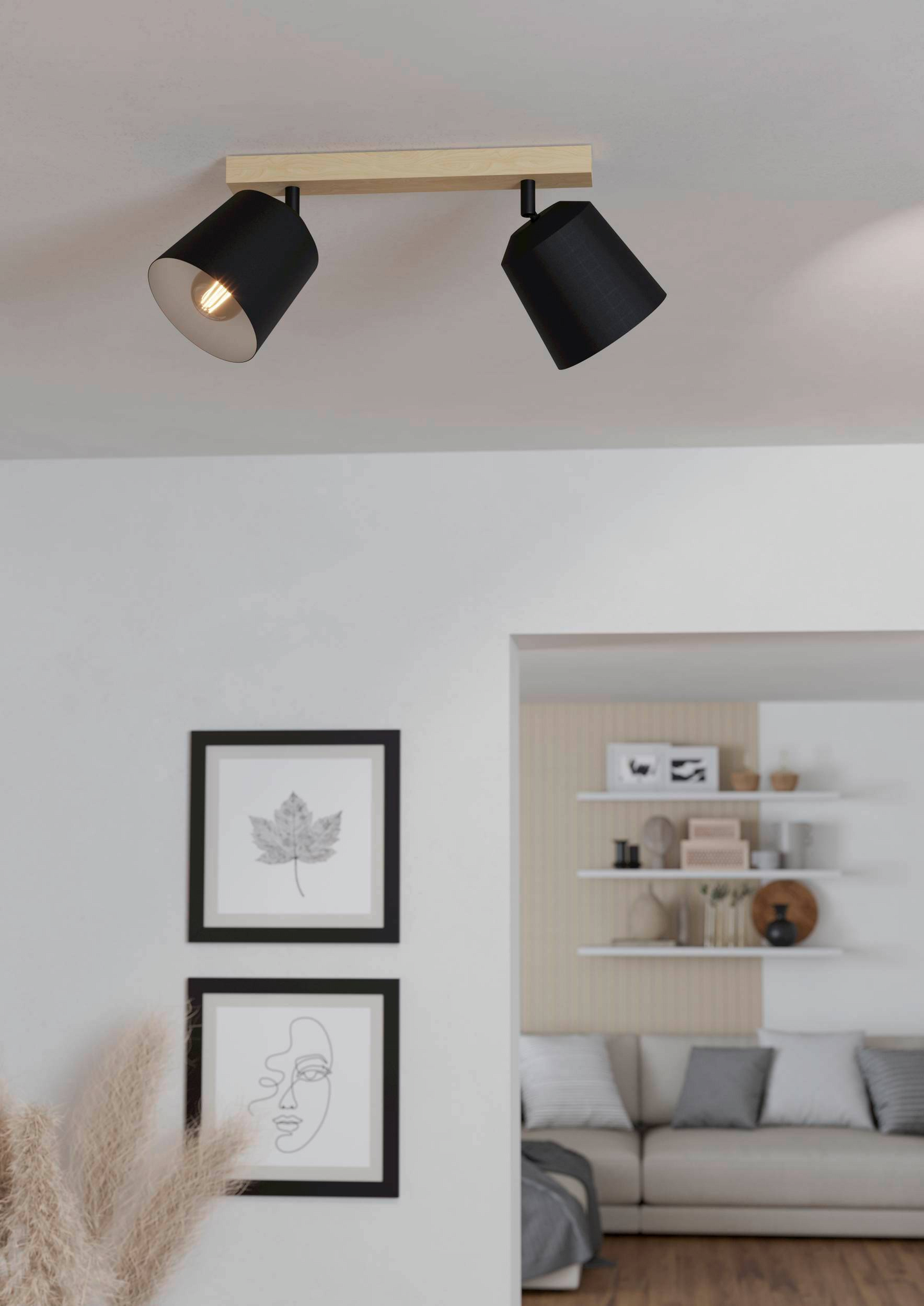 Spottivalaisin EGLO Cotorro 2-osainen 2x25W 54x14,5cm musta/puu