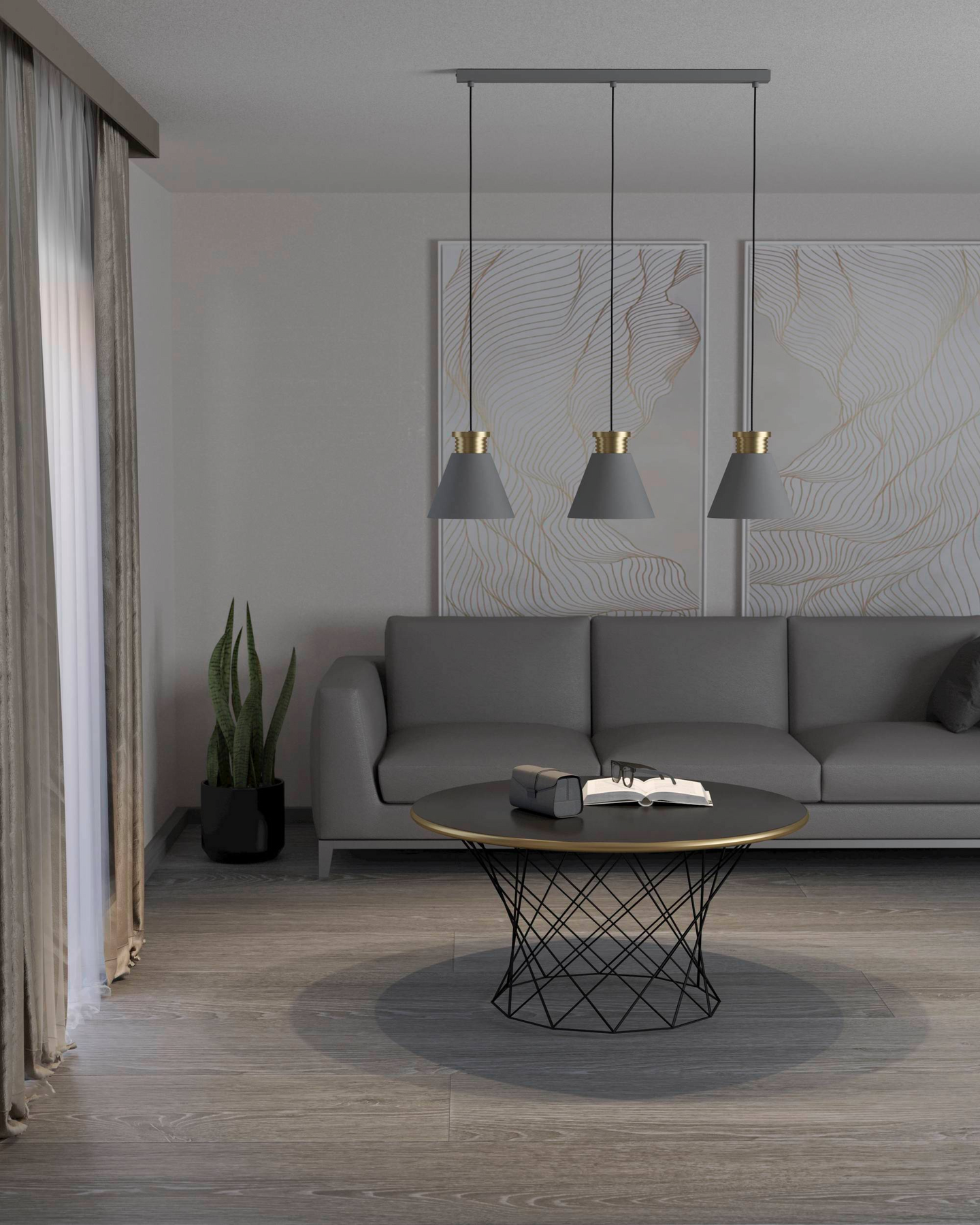 Riippuvalaisin EGLO Twicken 3-osainen 3x40W 92x22cm harmaa/kulta