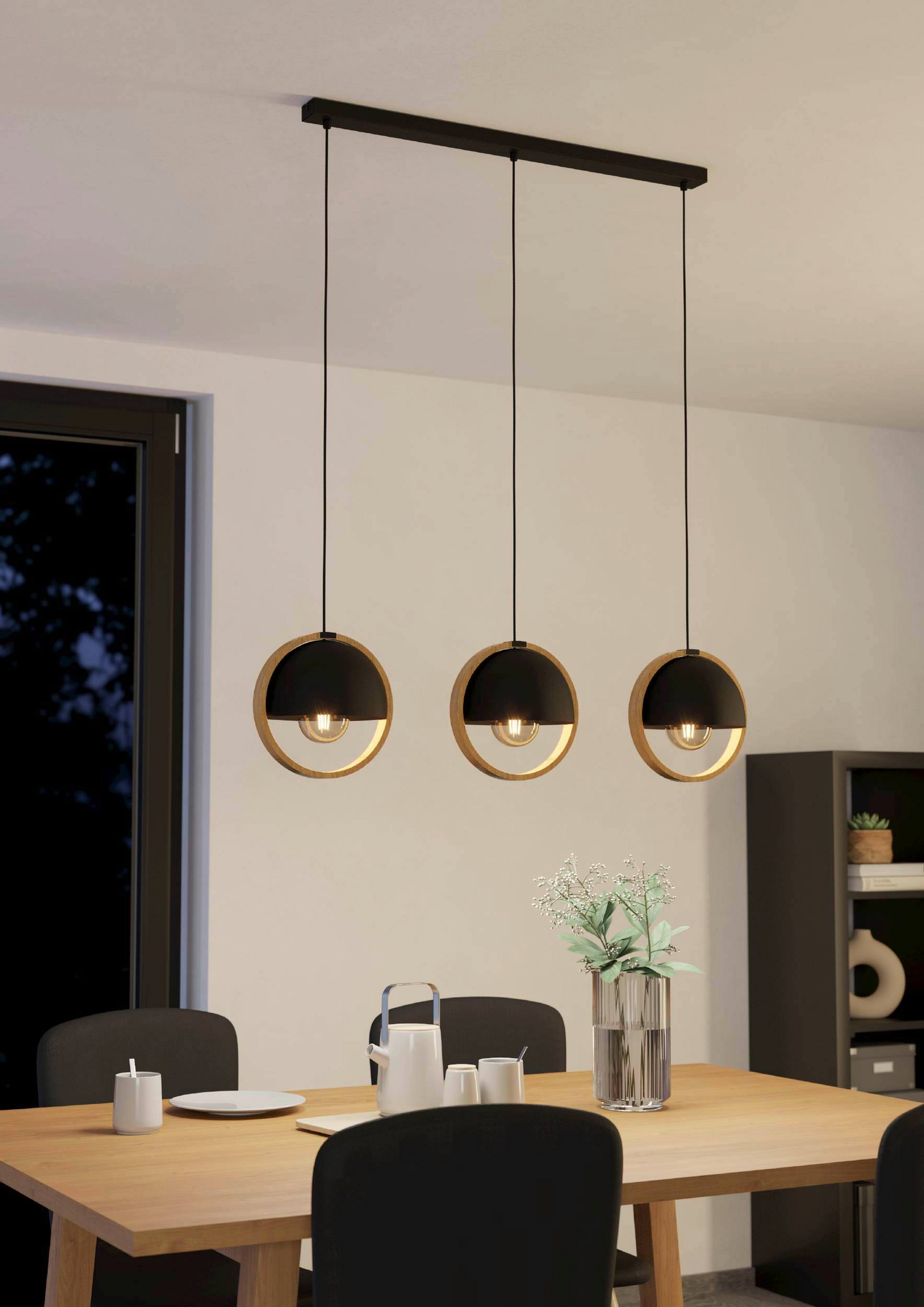 Riippuvalaisin EGLO Callow 3-osainen 3x40W 93x23cm puu/musta