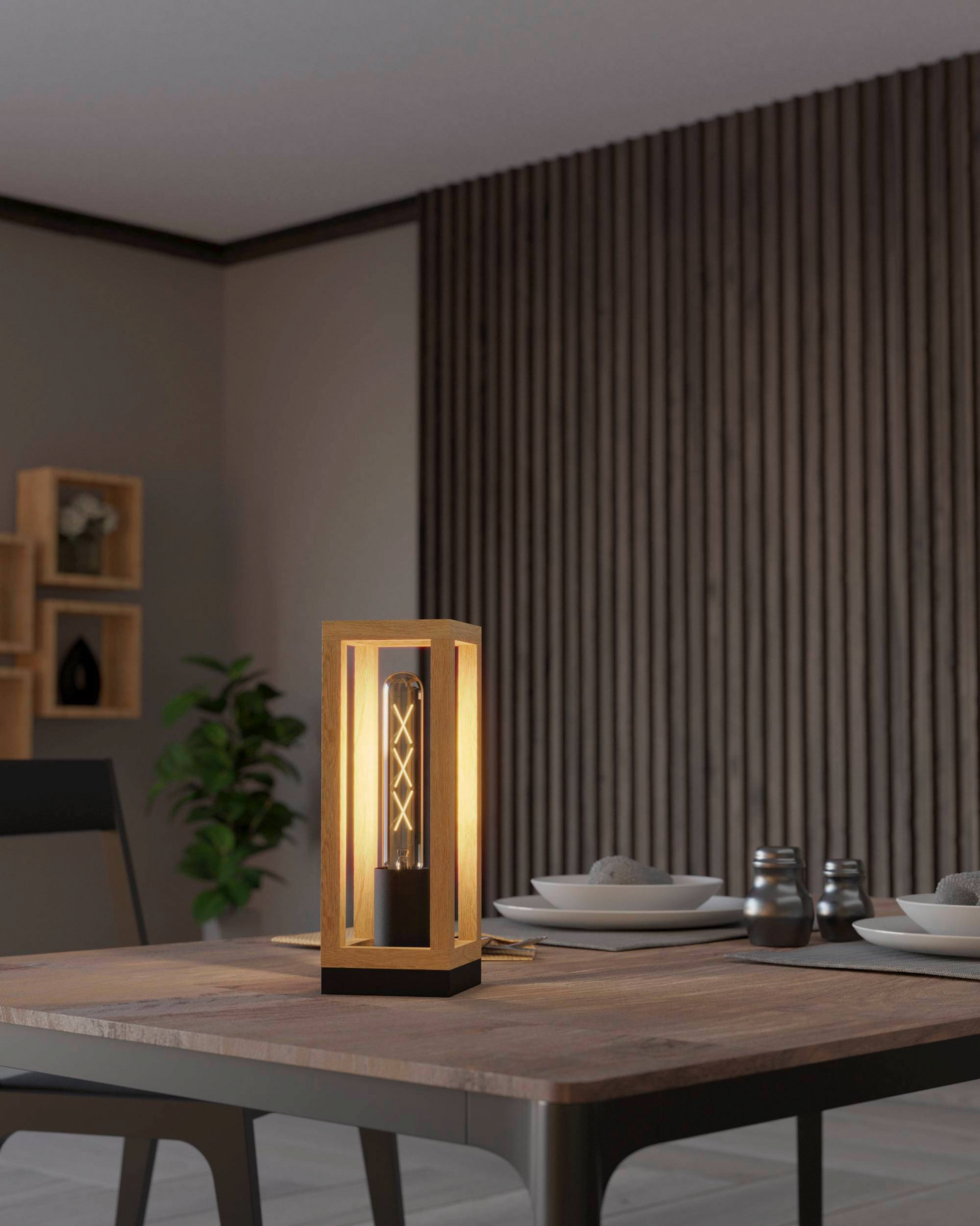 Pöytävalaisin EGLO Nafferton 40W 10x10x28cm puu/musta