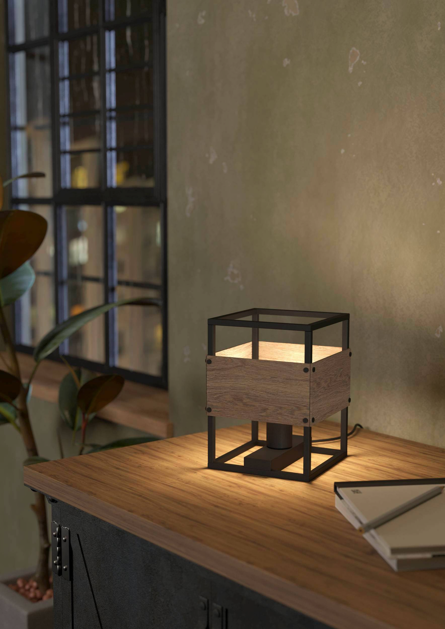 Pöytävalaisin EGLO Evesham 40W 19,5x19,5x25cm musta/tummanruskea puu