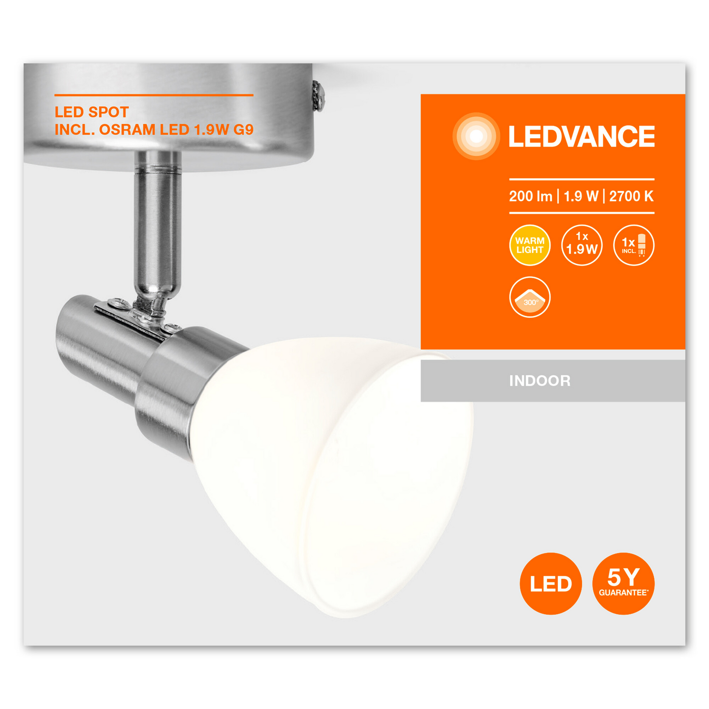 LEDVANCE Rampe LED 2 spots G9 230V 2x1,9W 400lm 2700K argent - 540644