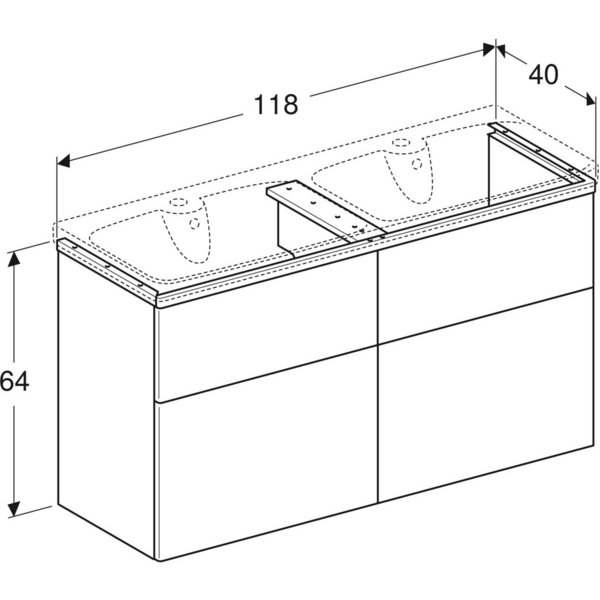 Allaskaappi IDO Glow Square 120cm L118 K64 S40cm NCS neljällä laatikolla