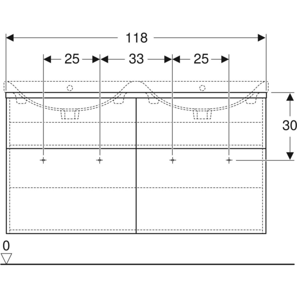 Allaskaappi IDO Glow Square 120cm L118 K64 S40cm valkoinen neljällä laatikolla