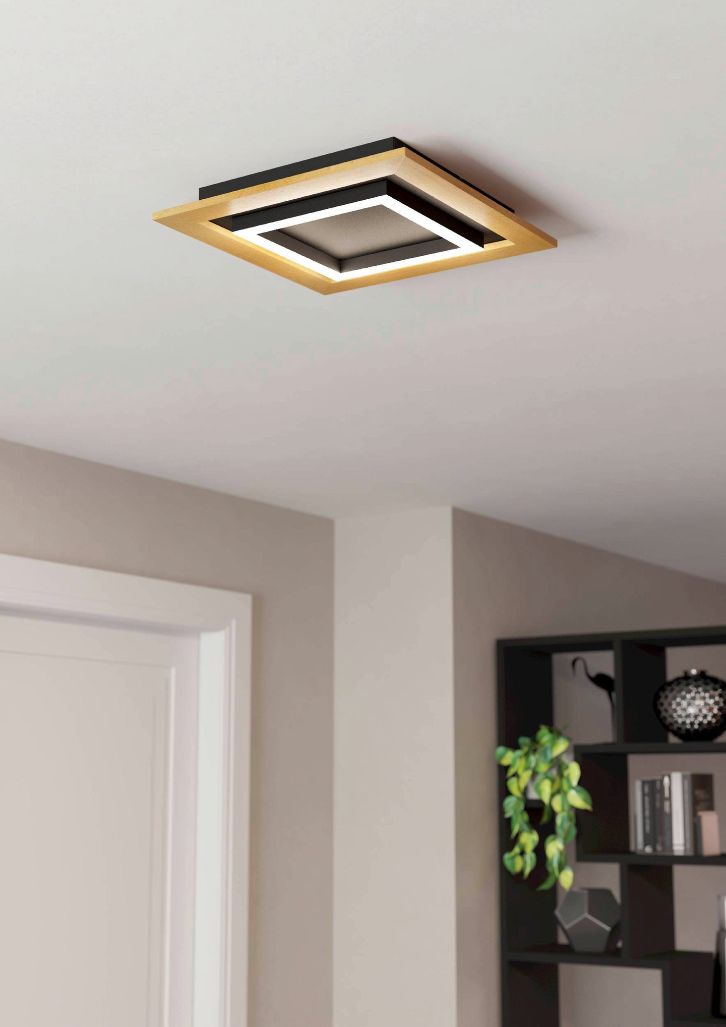 Plafondi EGLO Tirrenara led 4x5,4W 37x37cm musta/puu/valkoinen