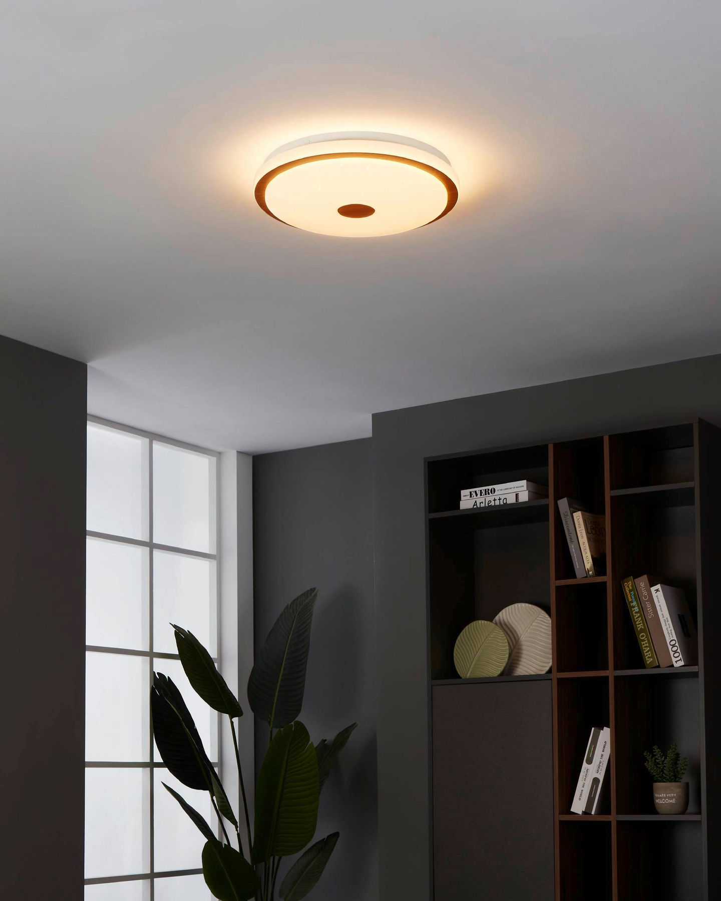 Plafondi EGLO Lanciano 1 led 24W 38cm valkoinen/puu