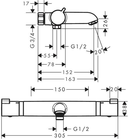 Amme-/suihkuhana Hansgrohe 13186670 Ecostat Comfort Nordic juoksup.