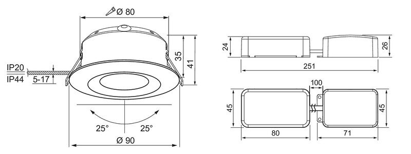 Alasvalo Airam Compact IP44 7W/830 DIM satiini suunnattava
