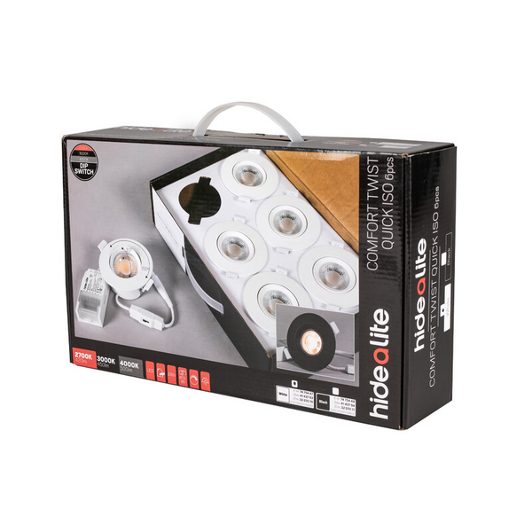 Alasvalo Hide-a-lite Comfort IP44 510lm 6,5W 2/3/4K valkoinen 6kpl