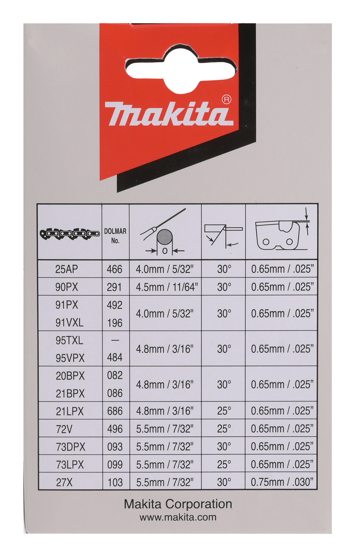 Teräketju Makita 18in 3/8 1,3mm -62