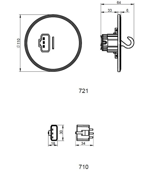 Valaisinpistorasia OPAL DCL 110mm UAR valkoinen