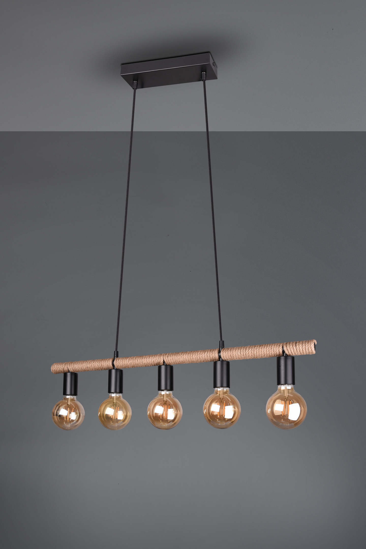 Riippuvalaisin TRIO Einar 5xE27 mattamusta/sisal