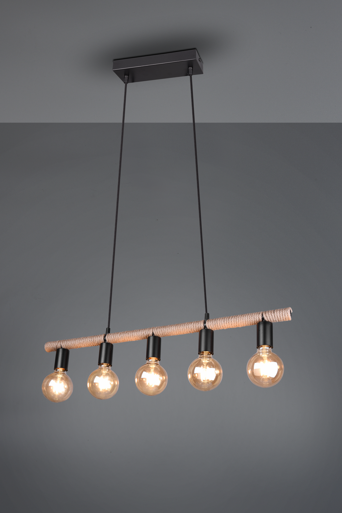 Riippuvalaisin TRIO Einar 5xE27 mattamusta/sisal