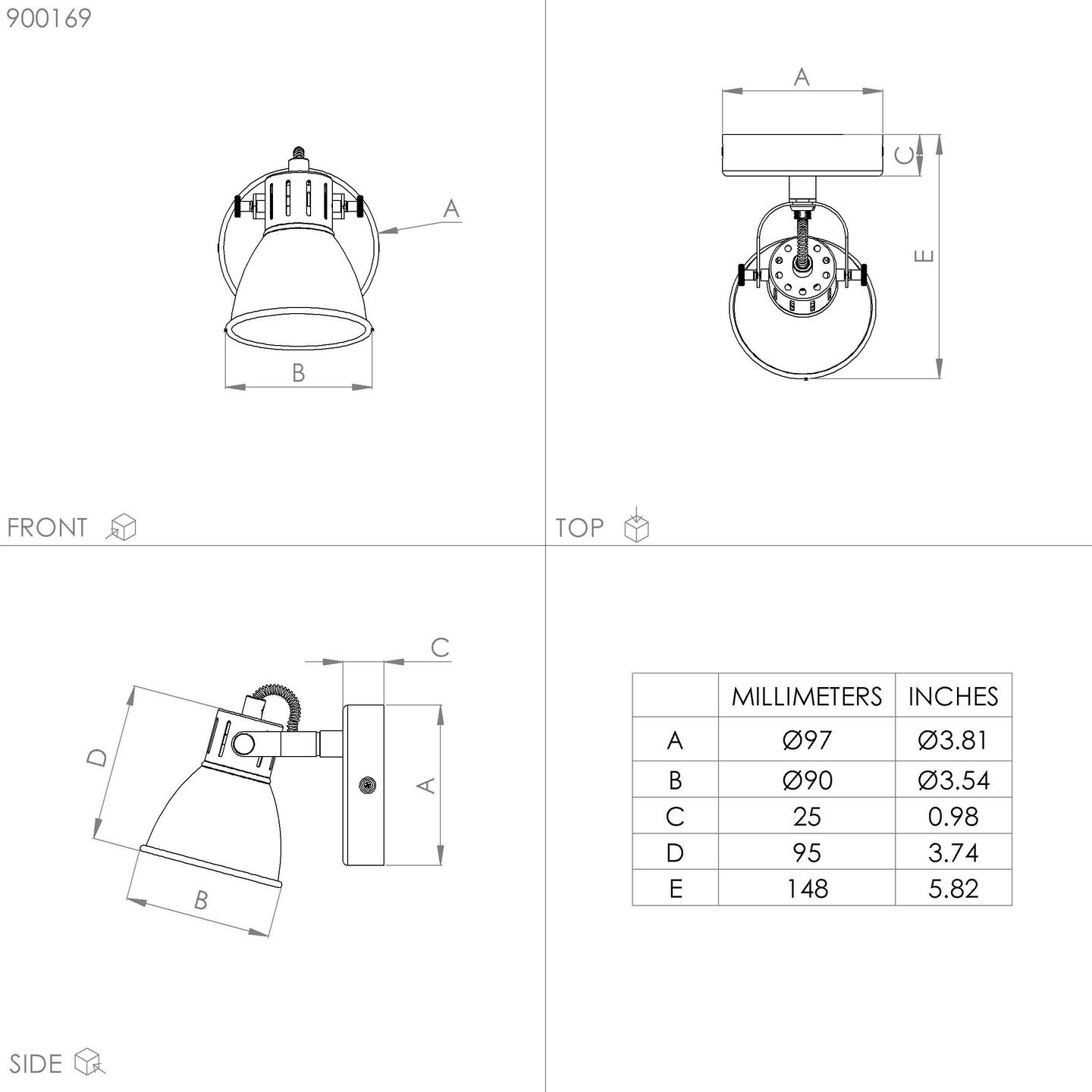 Spottivalaisin EGLO Seras led 3W 10cm harjattu messinki/kulta