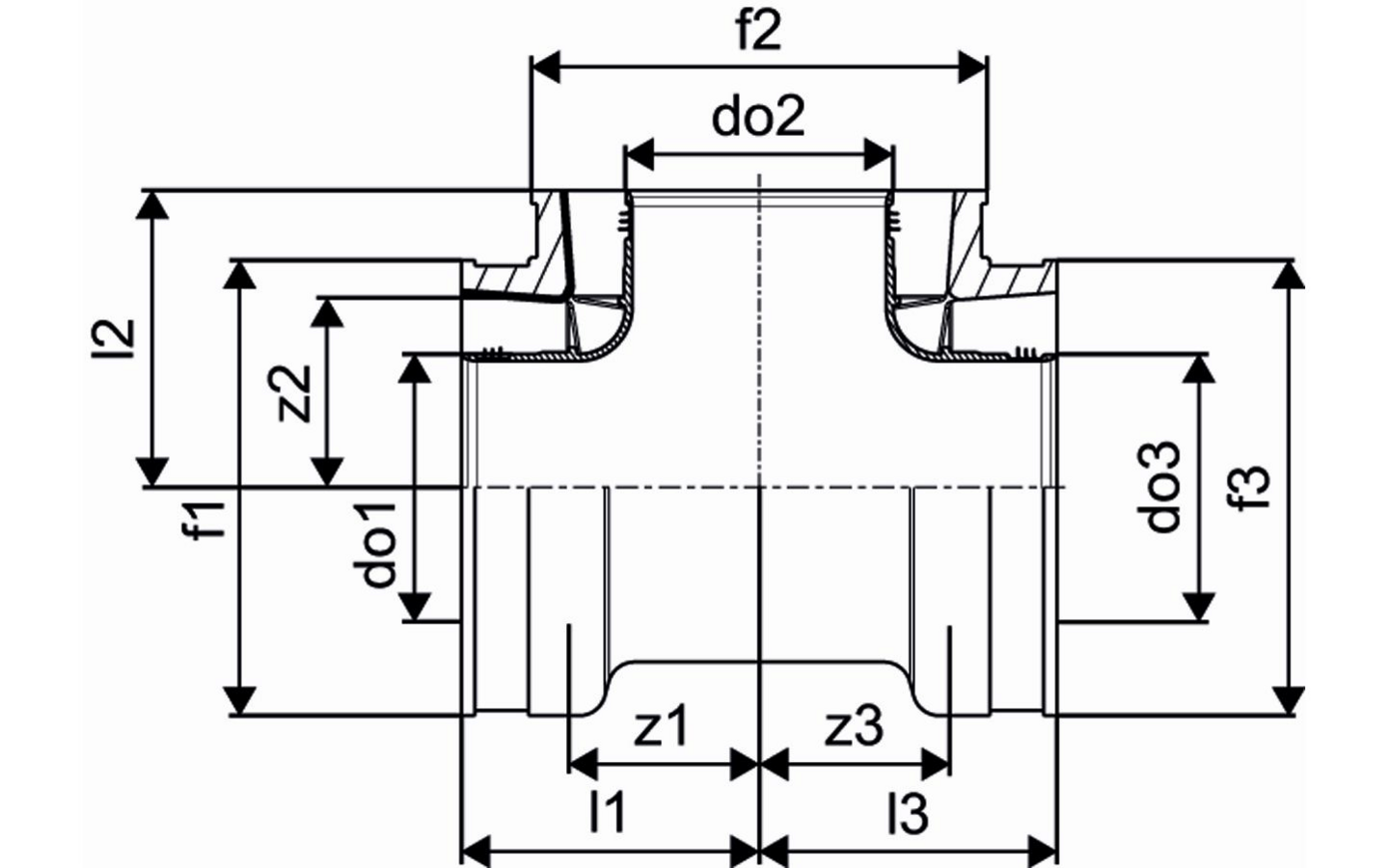 T-kappale eristetty Uponor 125/125