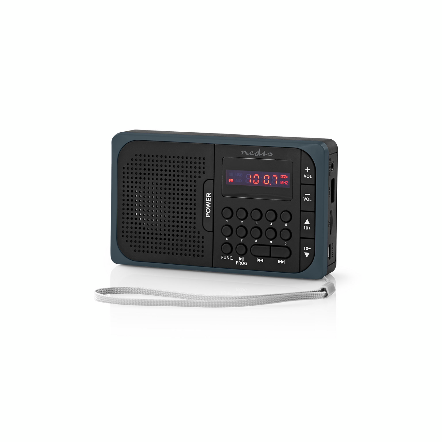 FM-radio Nedis RDFM2100GY paristo-/verkkovirtakäyttöinen kannettava