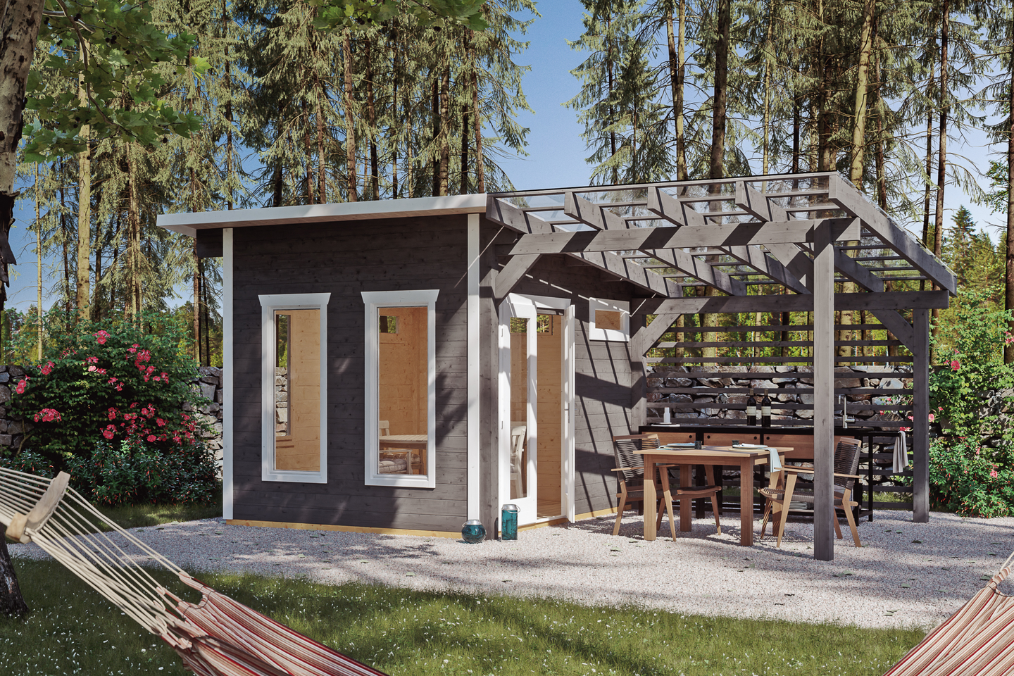 Pihatalo ja pergola Cello Lemland 18,8m²