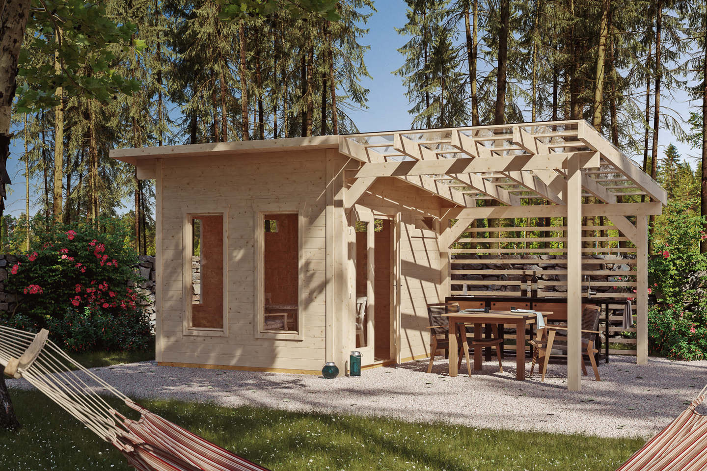 Pihatalo ja pergola Cello Lemland 18,8m²