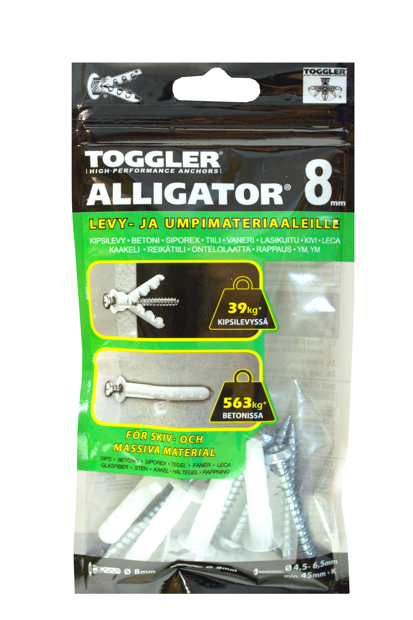 Tulppa Toggler Alligator AF8 8mm laipalla + ruuvit 5kpl