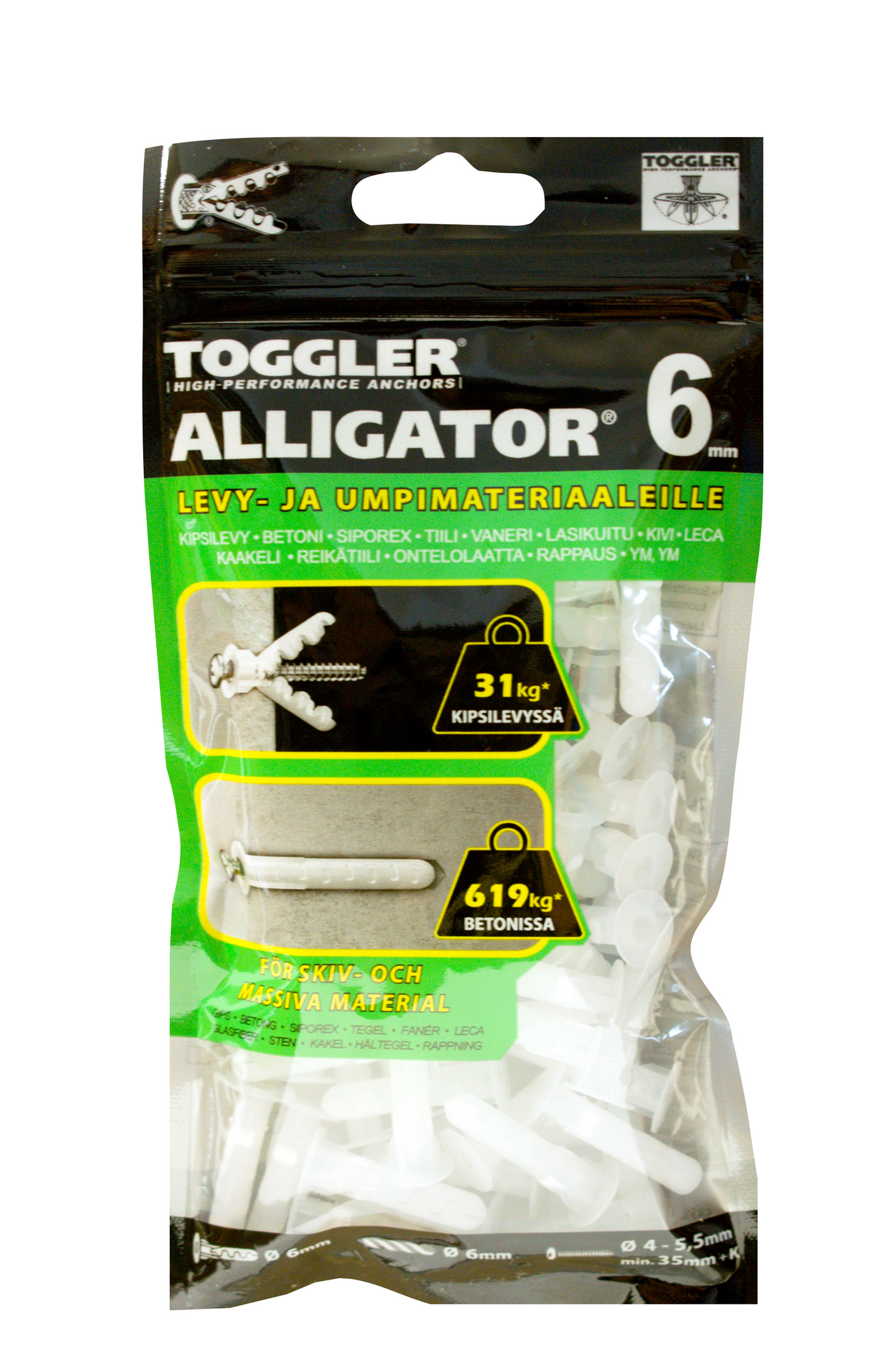 Tulppa Toggler Alligator AF6 6mm laipalla 100kpl