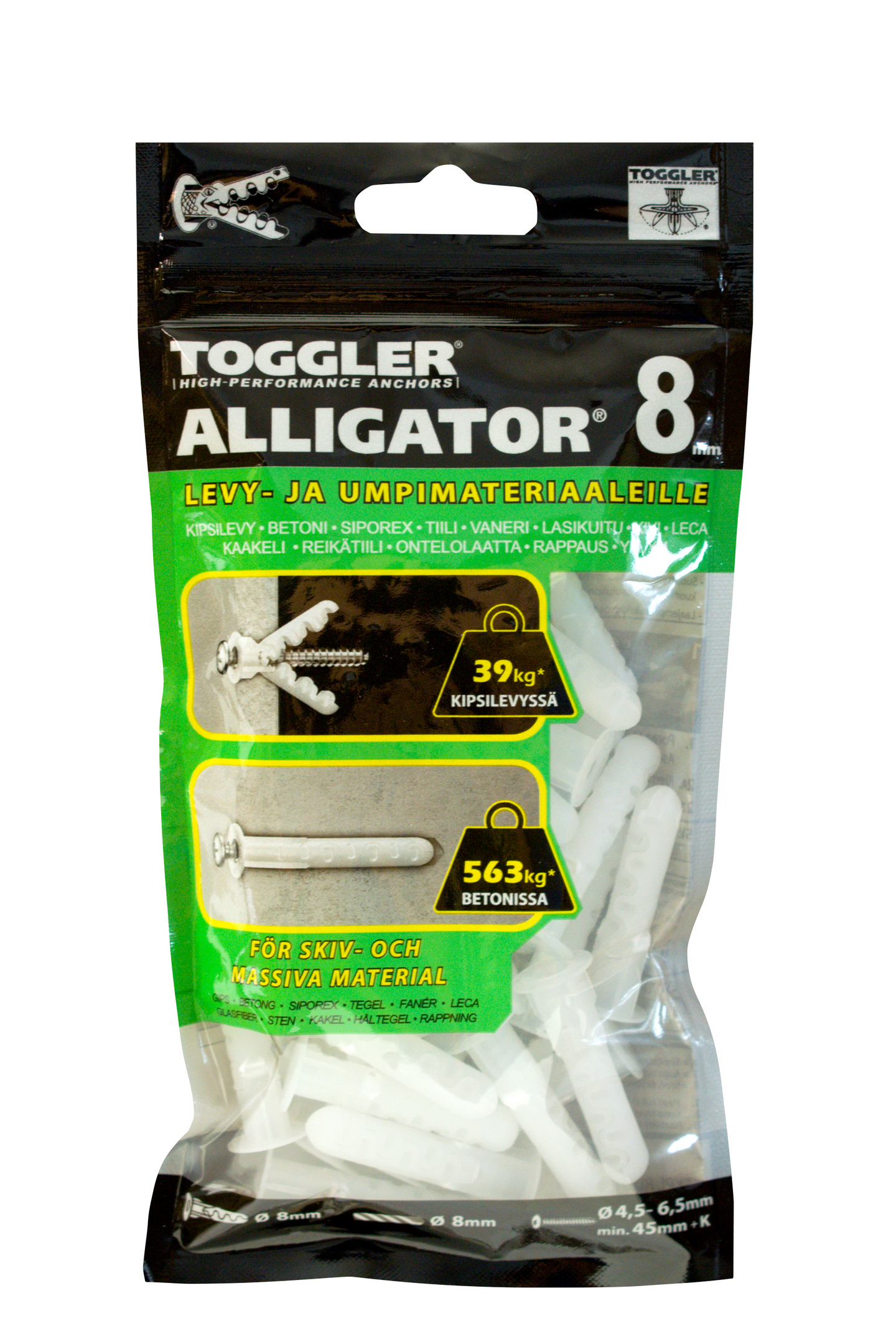 Tulppa Toggler Alligator AF8 8mm laipalla 50kpl