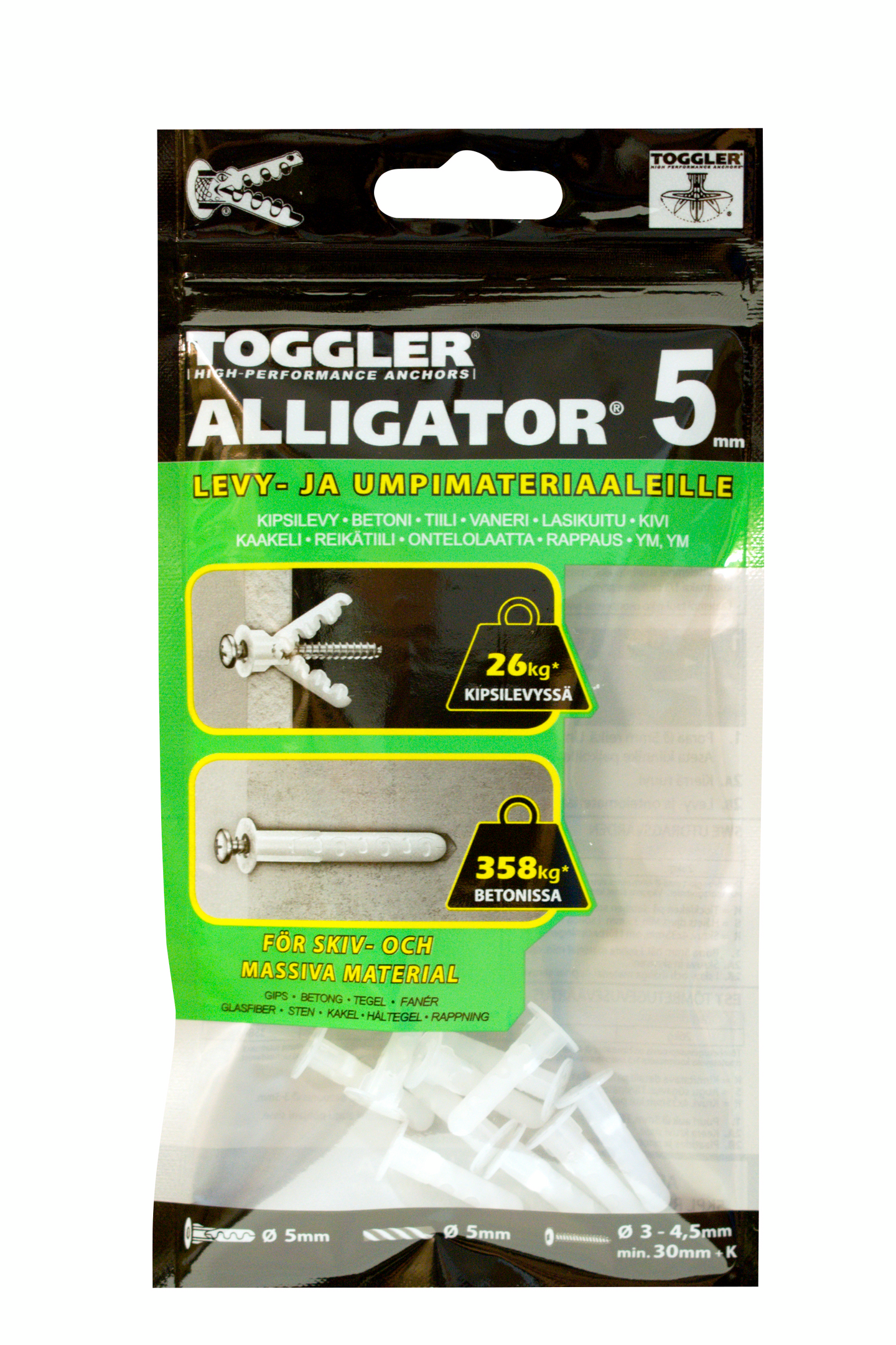 Tulppa Toggler Alligator AF5 5mm laipalla 10kpl