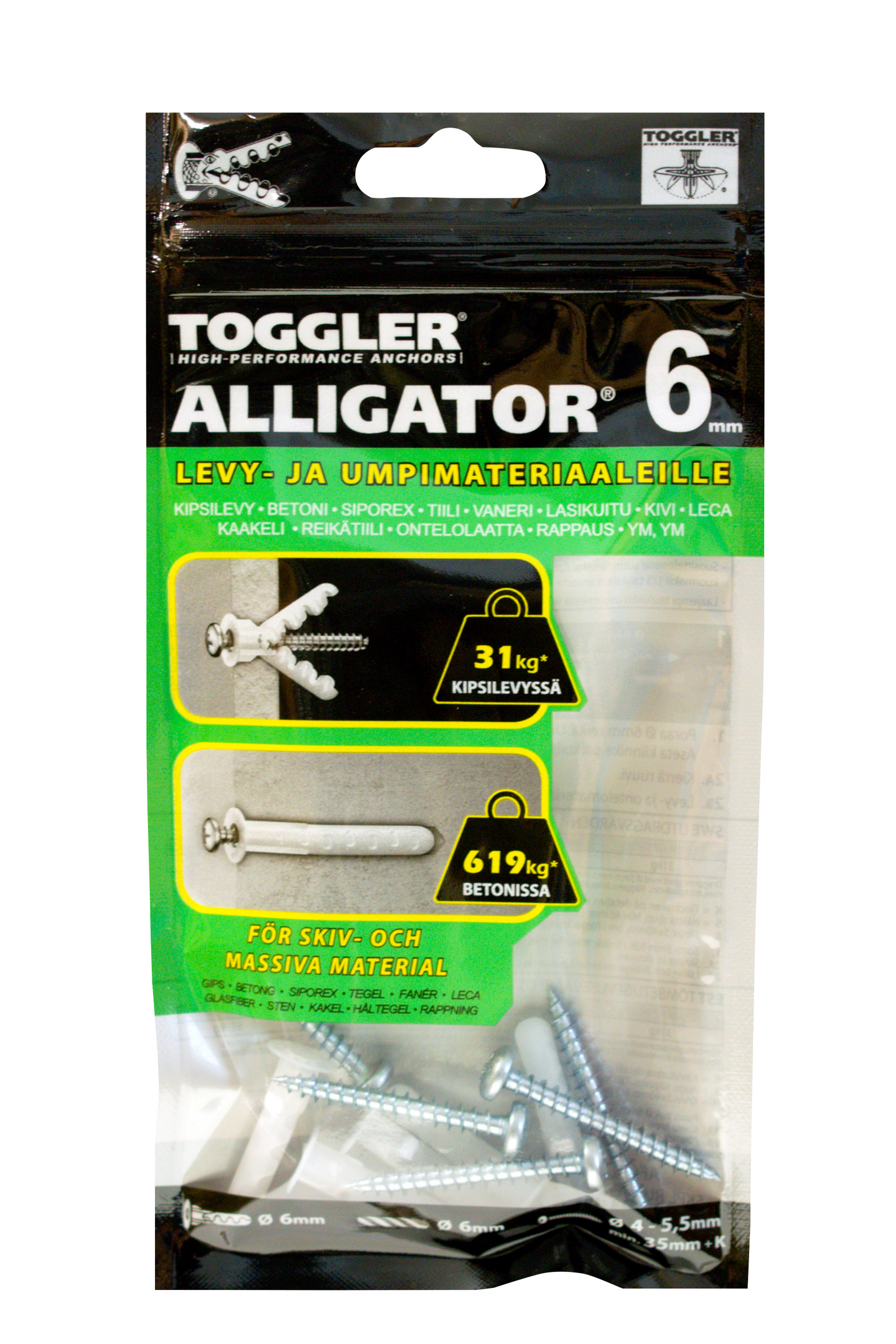 Tulppa Toggler Alligator AF6 6mm laipalla + ruuvit 5kpl