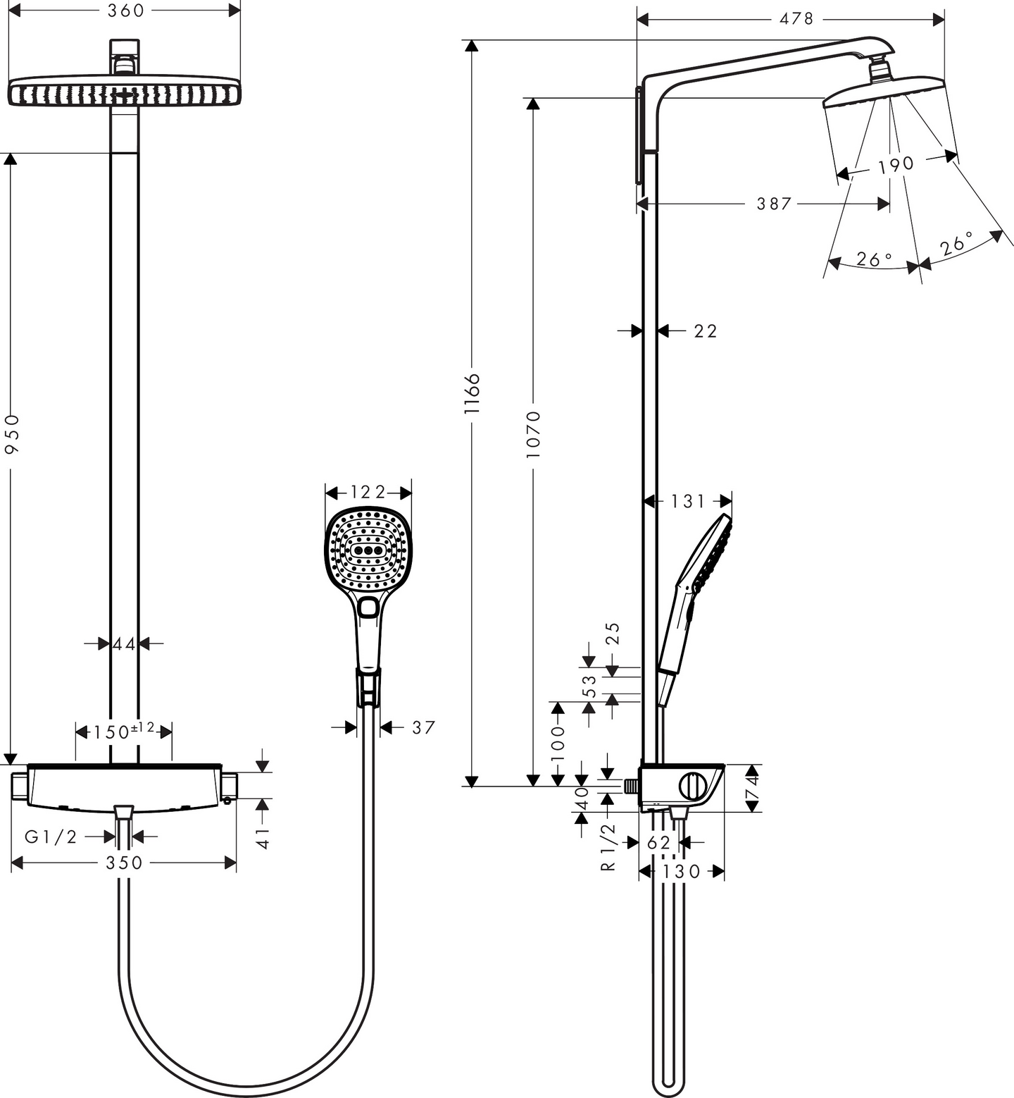 Sadesuihkuhana Hansgrohe 26947000 Raindan E360 Air Nord