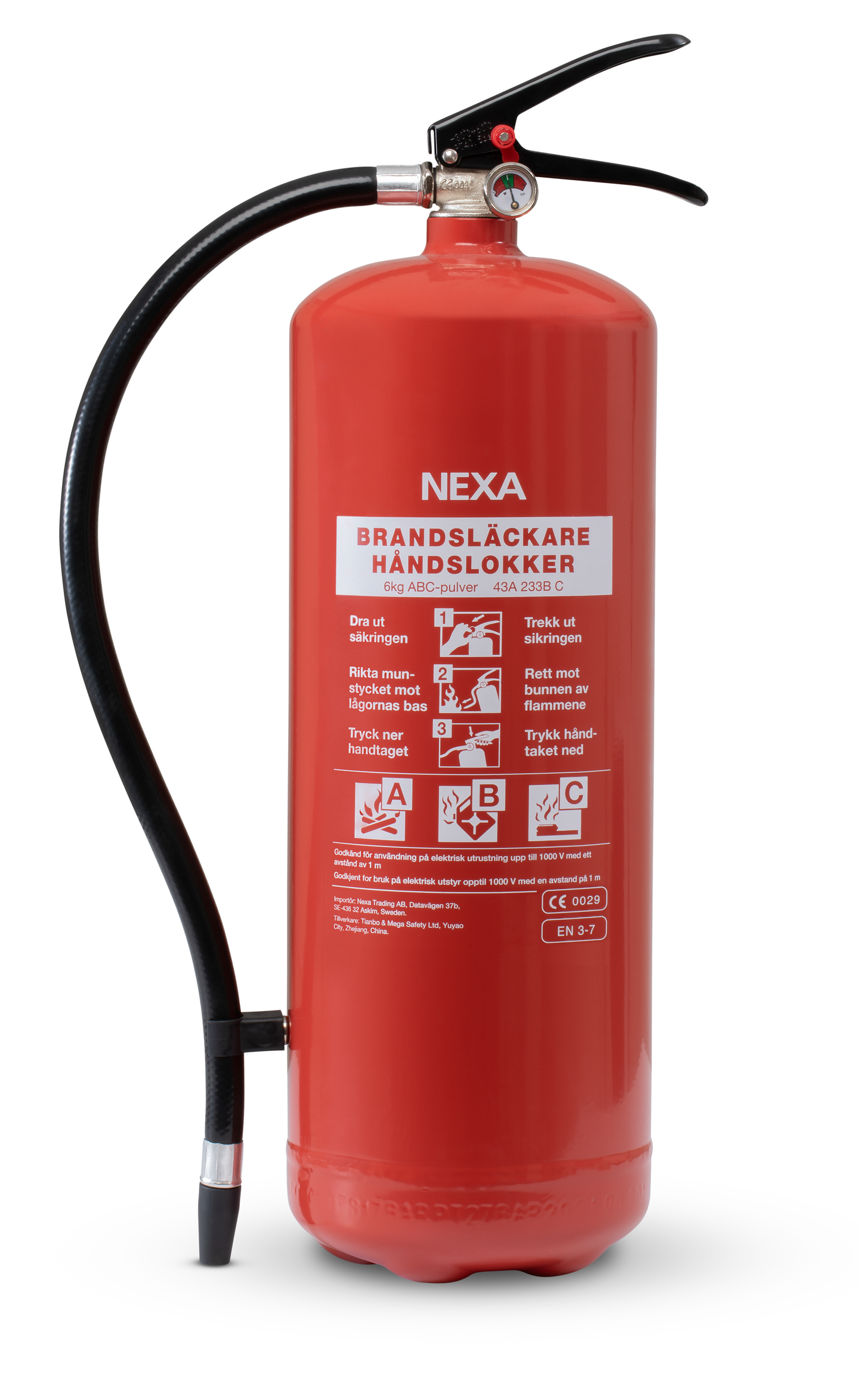 PULVERSLÄCKARE NEXA 6 KG 43A RÖD NE, BRANDSLÄCKARE 6 KG PULVER 43A