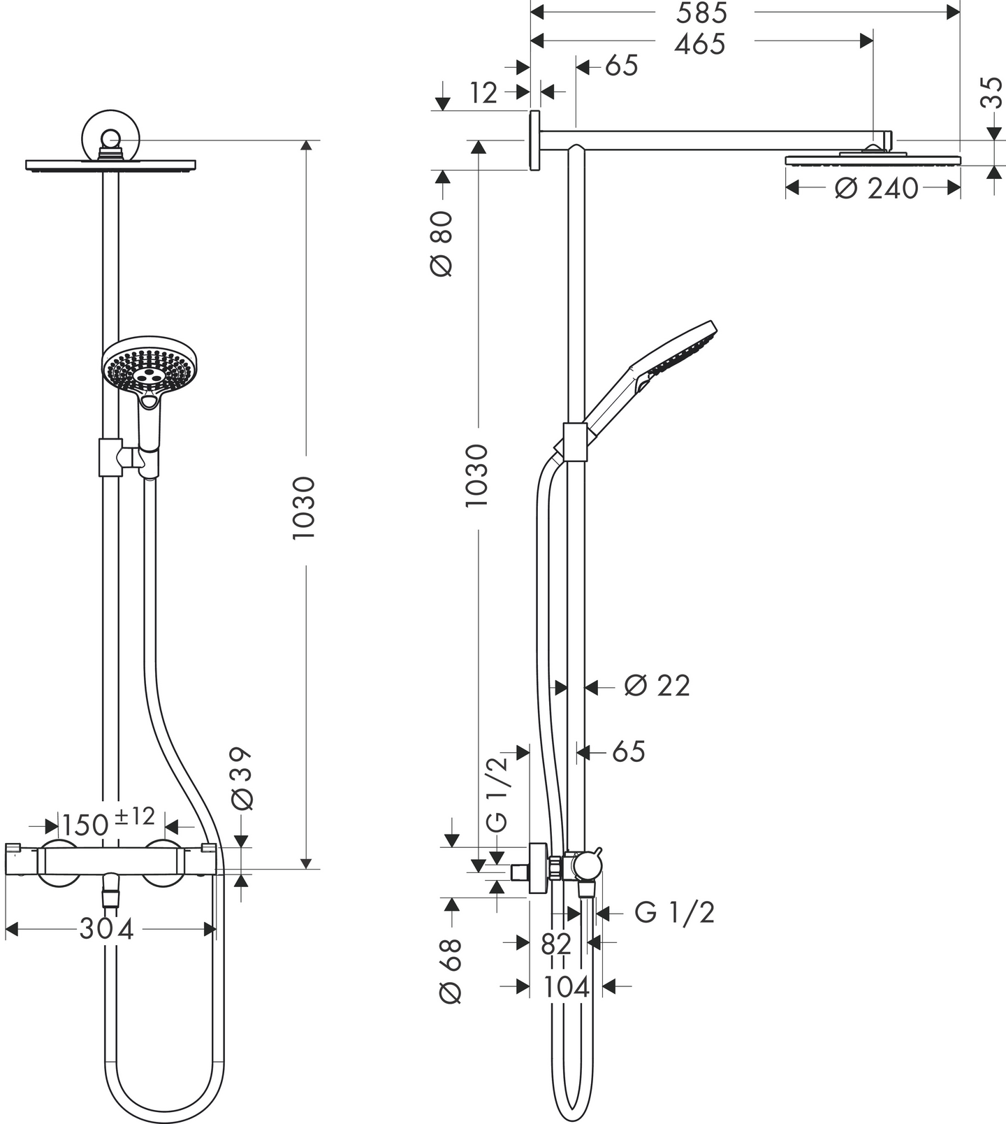 Sadesuihkuhana Hansgrohe 27848000 Raindance Showerpipe S240 Air EcoSmart