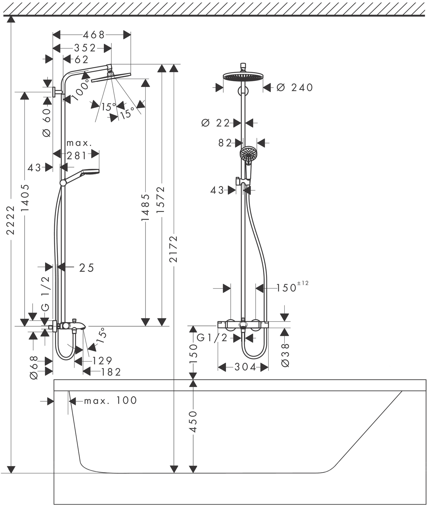 Sadesuihkuhana Hansgrohe 27892000 Crometta S240 jp 1 Jet