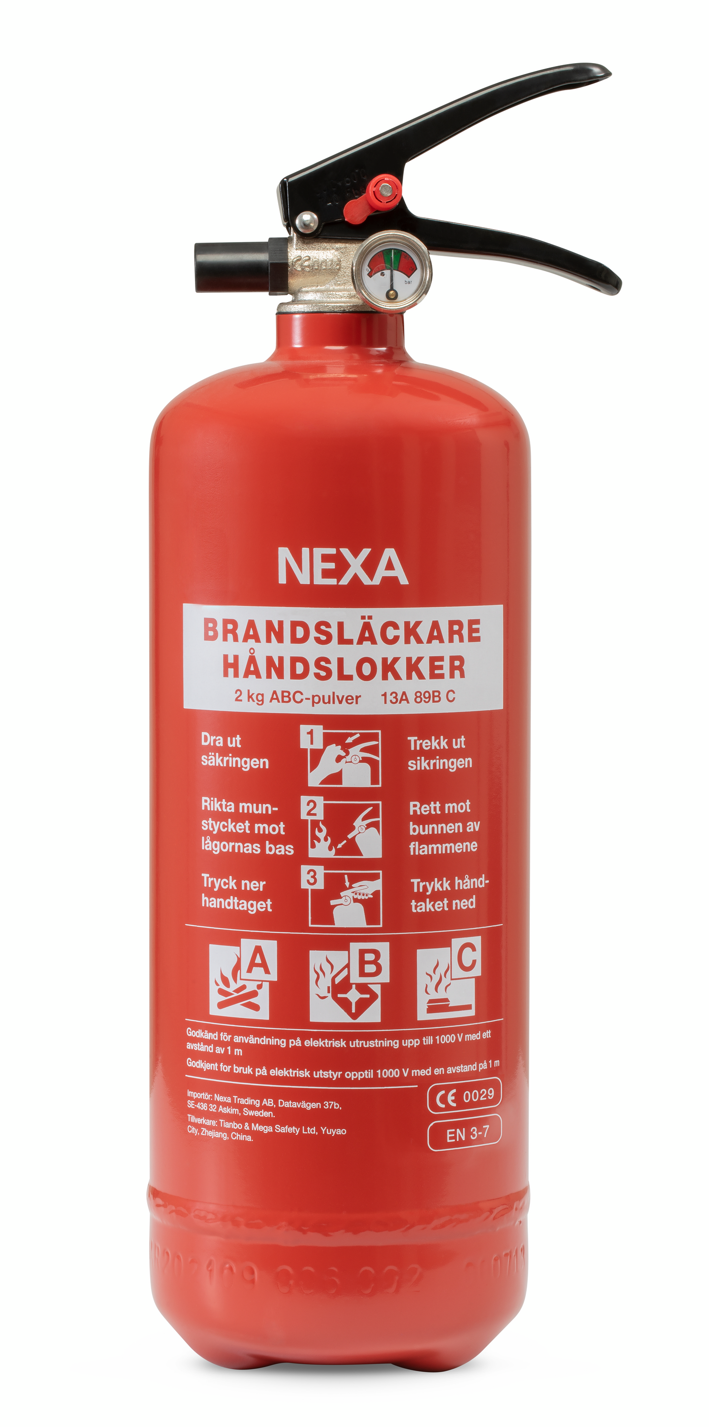 BRANDSLÄCKARE PG-2 2 KG NEXA BRANDSLÄCKARE 2 KG PULVER 13A