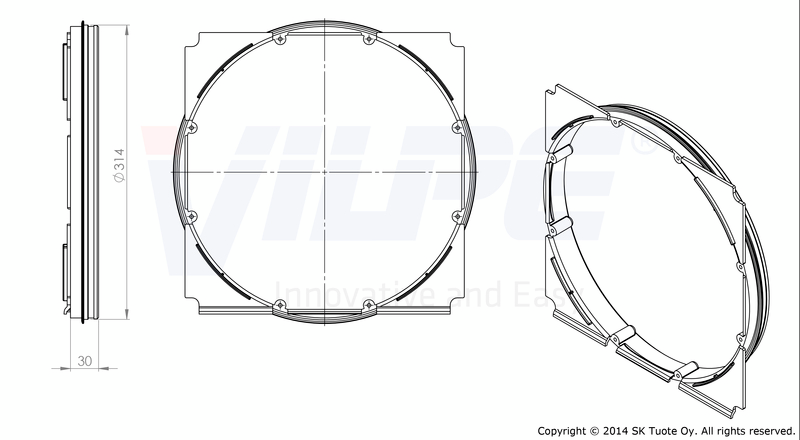 Putkiyhde VILPE 200mm säleikkö 240x240mm