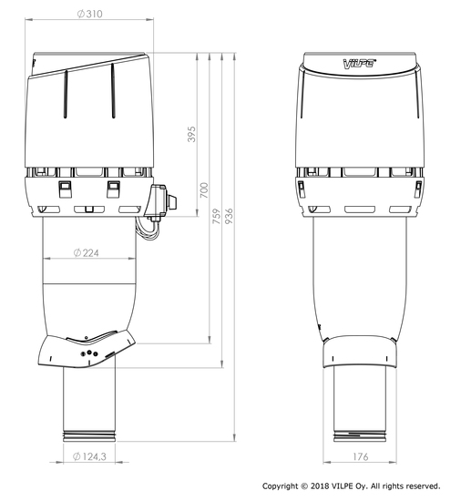 Huippuimuri VILPE Flow ECo125P/700 punainen