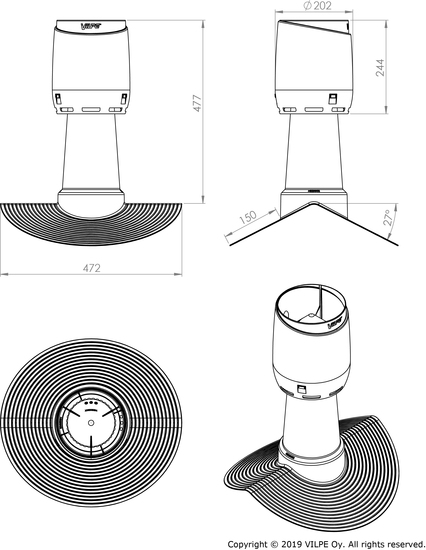 Alipainetuuletin VILPE Flow 110 harja 27 koottuna