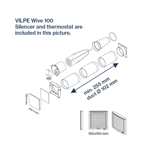 Korvausilmaventtiili VILPE Wive 100 termostaatilla valkoinen