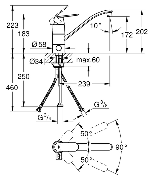 Keittiöhana Grohe 31792000 Eurosmart Cosmo pesukoneventtiili matala