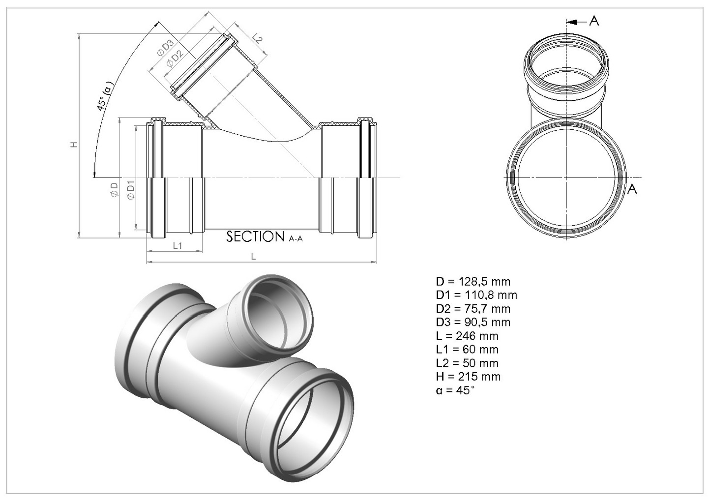 Viemärin muhvihaara Uponor 110/75x45