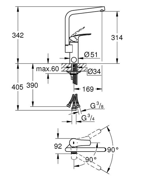 Keittiöhana GROHE 31787001 Eurosmart pkv