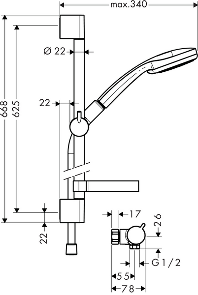 Combisetti Hansgrohe 27846000 Ecostat Croma 100
