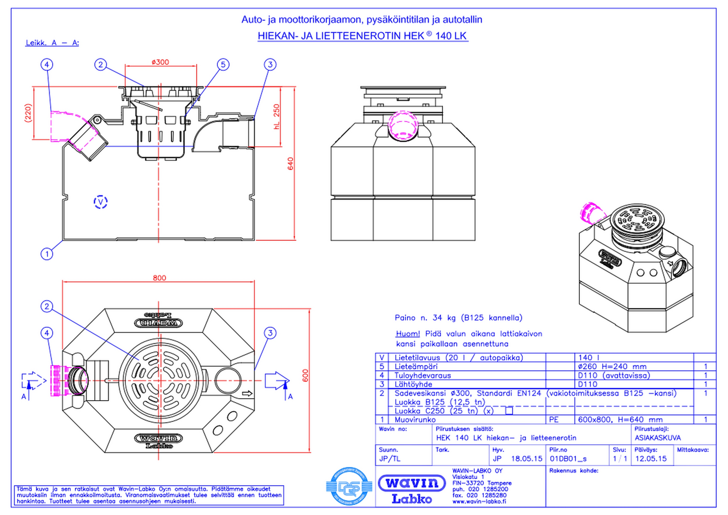 Hiekanerotin Wavin Labko HEK 140 LK