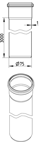 Muhviputki Blücher 3000mm, ø75mm ruostumaton teräs