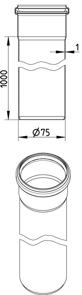 Muhviputki Blücher 1000mm, ø75mm ruostumaton teräs